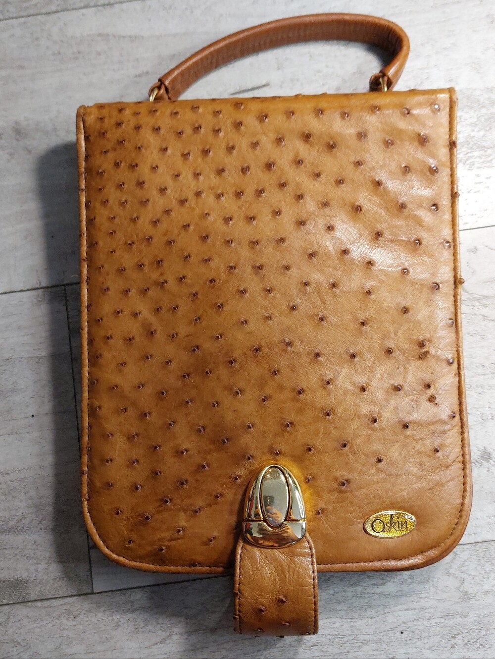 Vintage OskinTan Ostrich-Textured Top-Handle Women’s Planner/Wallet